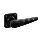 No. 6602BLK<br />Black Bakelite Straight Art Deco style door handles on square back-plates.