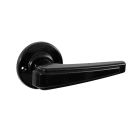 No. 6605BLK <br />Black Bakelite Straight Art Deco style door handles on round back-plates.