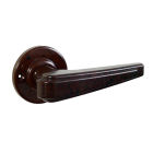 No. 6605MOT <br />Walnut Brown Bakelite Straight Art Deco style door handles with round back-plates.