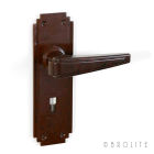 No. 6611MOT<br />Walnut Brown Bakelite Straight Art Deco style handles on Art Deco style back-plate with keyhole.