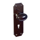 6801MOT<br />Walnut Brown Bakelite Stepped Oval Door Knobs on Art Deco style back-plates with keyhole.
