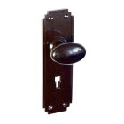 6802MOT<br />Walnut Brown Bakelite plain Oval Door Knobs Art Deco style back-plates with keyhole.