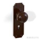 6803MOT<br />Walnut Brown Bakelite Round Stepped Door Knobs on Art Deco-style back-plates with keyhole.