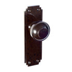 6809MOT<br />Walnut Brown Bakelite Round Stepped Door Knobs on Art Deco-style back-plates without keyhole.