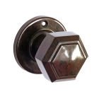 6823MOT<br />Walnut Brown Bakelite hexagonal door knobs on round back plates