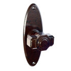 6830MOT<br />Walnut Brown Bakelite Tee-shaped deco door knobs on oval back plates