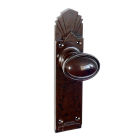 6849MOT<br />Walnut Brown Bakelite stepped oval door knobs on stunning and rare deco back plates