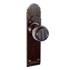 6852MOT<br />Walnut Brown Bakelite (what we call) Zig Zag door knobs on stunning and rare deco back plates