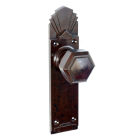 6853MOT<br />Walnut Brown Bakelite hexagonal door knobs on stunning and rare deco back plates
