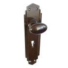 6856MOT<br />Walnut Brown Bakelite plain oval door knobs on deco back plates with key hole