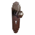 6859MOT<br />Walnut Brown Bakelite hexagonal door knobs on deco back plate with key hole