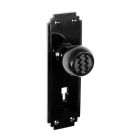 No. 65804BLK<br />Black Bakelite Zig Zag door knobs on deco back plate with key hole