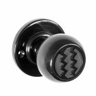 No. 6822BLK<br />Black Bakelite (what we call) Zig Zag door knobs on round back plates