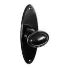No. 6825BLK<br />Black Bakelite stepped oval door knobs on oval back plate