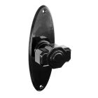 No. 6830BLK<br />Black Bakelite rare Tee-shaped deco door knobs on oval back plates - replaced with 6135SS stainless steel trim knob of same design