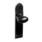 No. 6850BLK<br />Black Bakelite plain oval door knobs on stunning and rare deco back plates